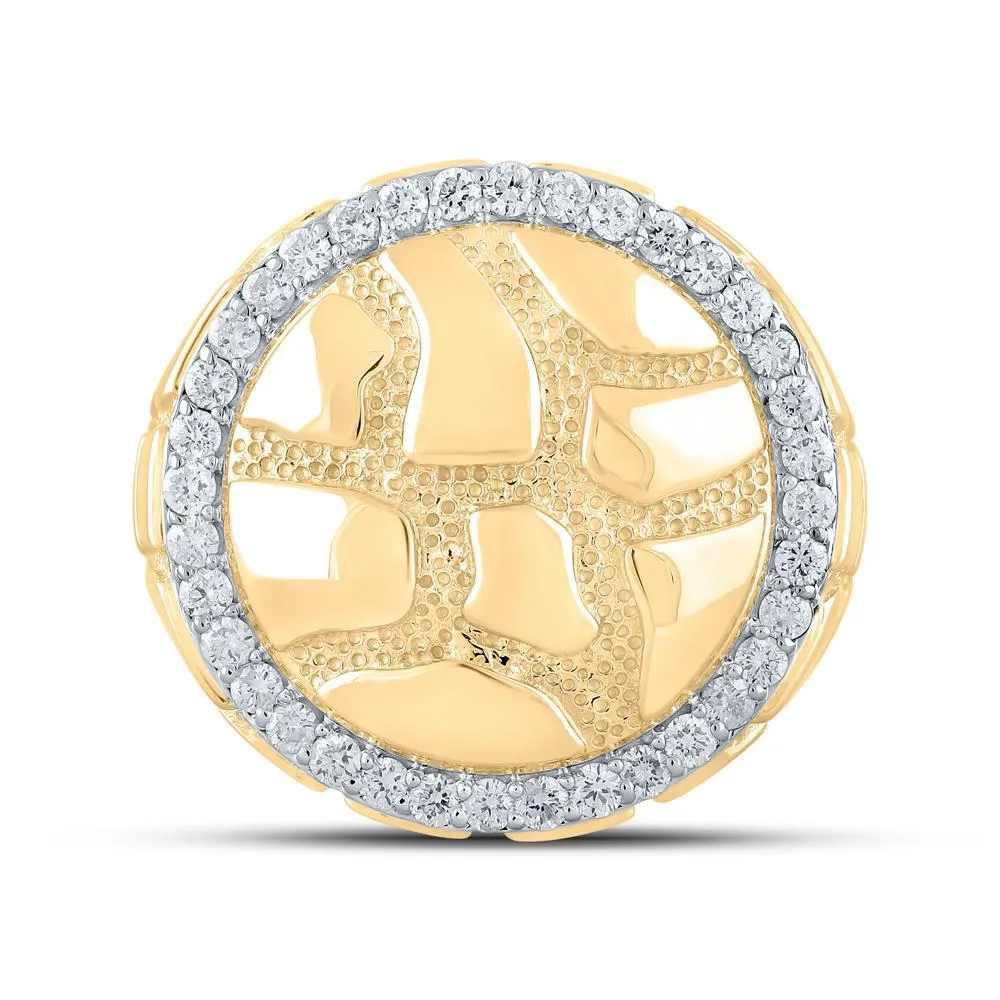 0.75Cttw Diamond Round Nugget Mens Signet Ring 10k Yellow Gold