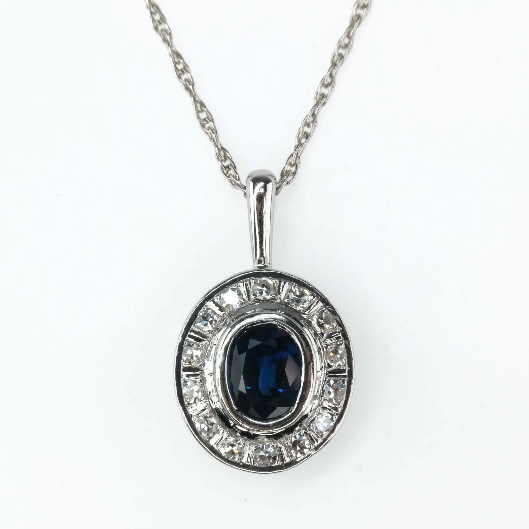 0.78ct Sapphire & Diamond Accented Pendant w/ 21" Cable Chain in 14K White Gold