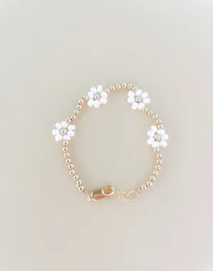 14k Gold Filled Dainty White Daisy Bracelet