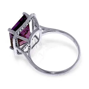 14K Solid White Gold Ring w/ Natural Black Diamonds & Amethyst