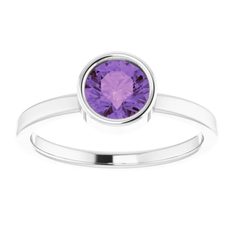 14K White 6 mm Natural Amethyst Ring