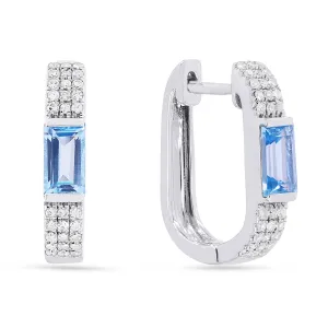 14k White Gold 0.78 ct Blue Topaz, 0.16 ct Diamond Huggie Earring