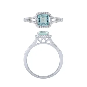 14K White Gold 1.25Ct Topaz /0.20Ctrd Diamond Halo Ring