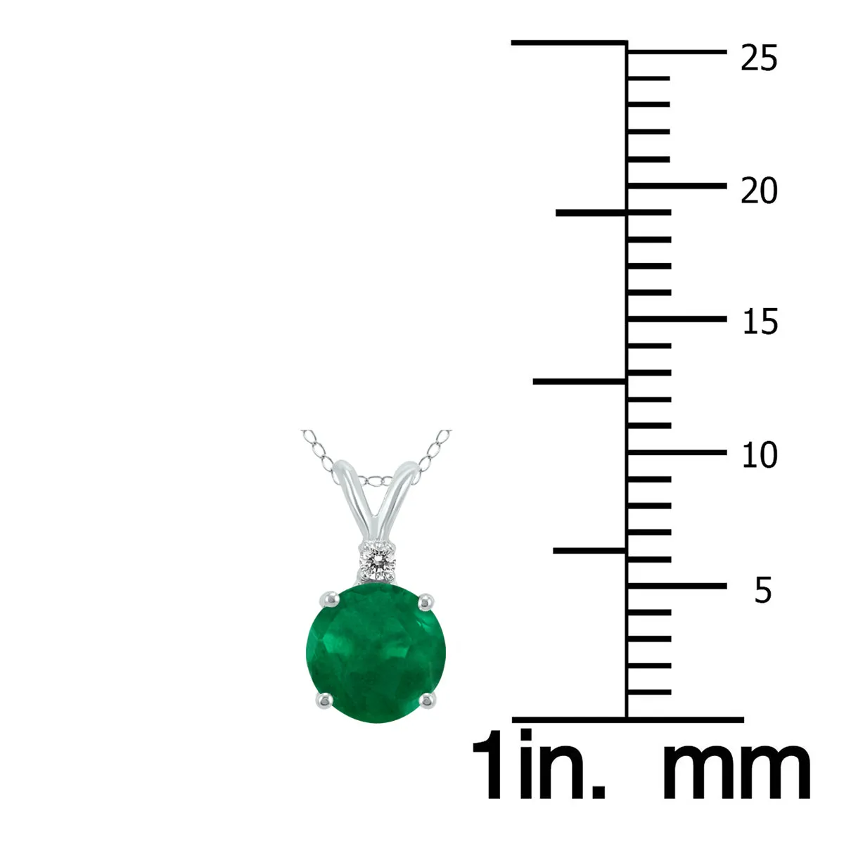 14K White Gold 5Mm Round Emerald And Diamond Pendant