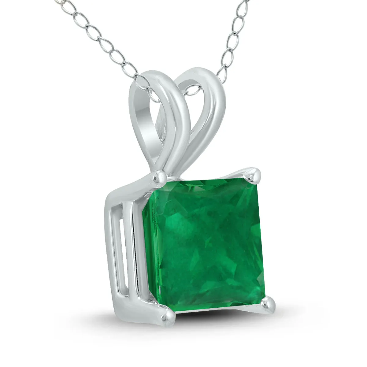 14K White Gold 5Mm Square Emerald Pendant