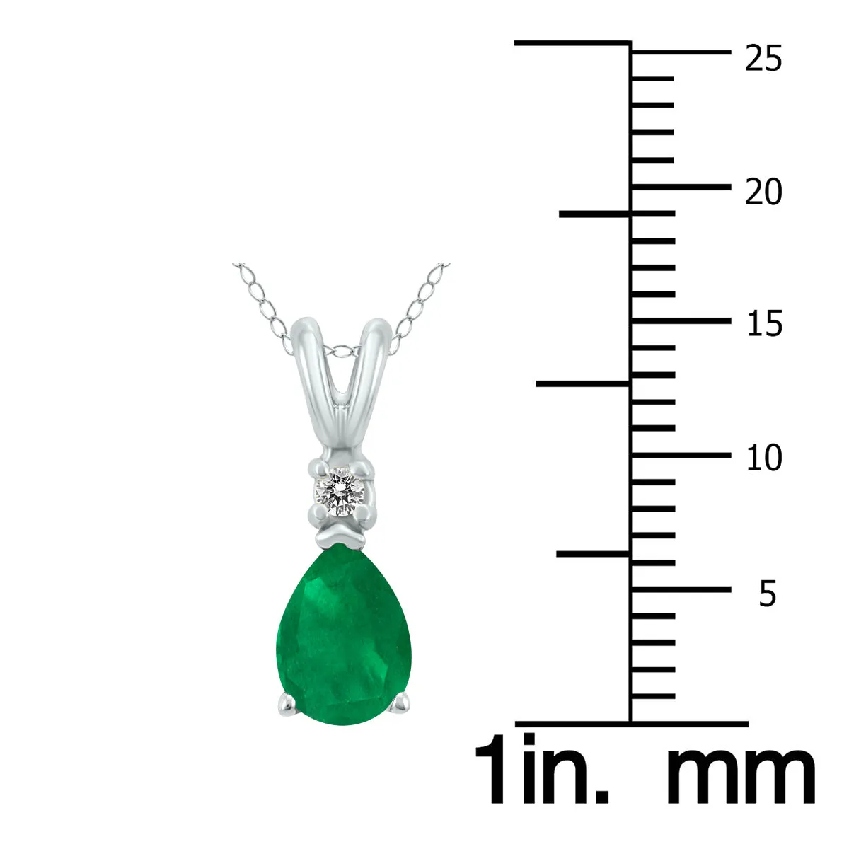 14K White Gold 6X4Mm Pear Emerald And Diamond Pendant