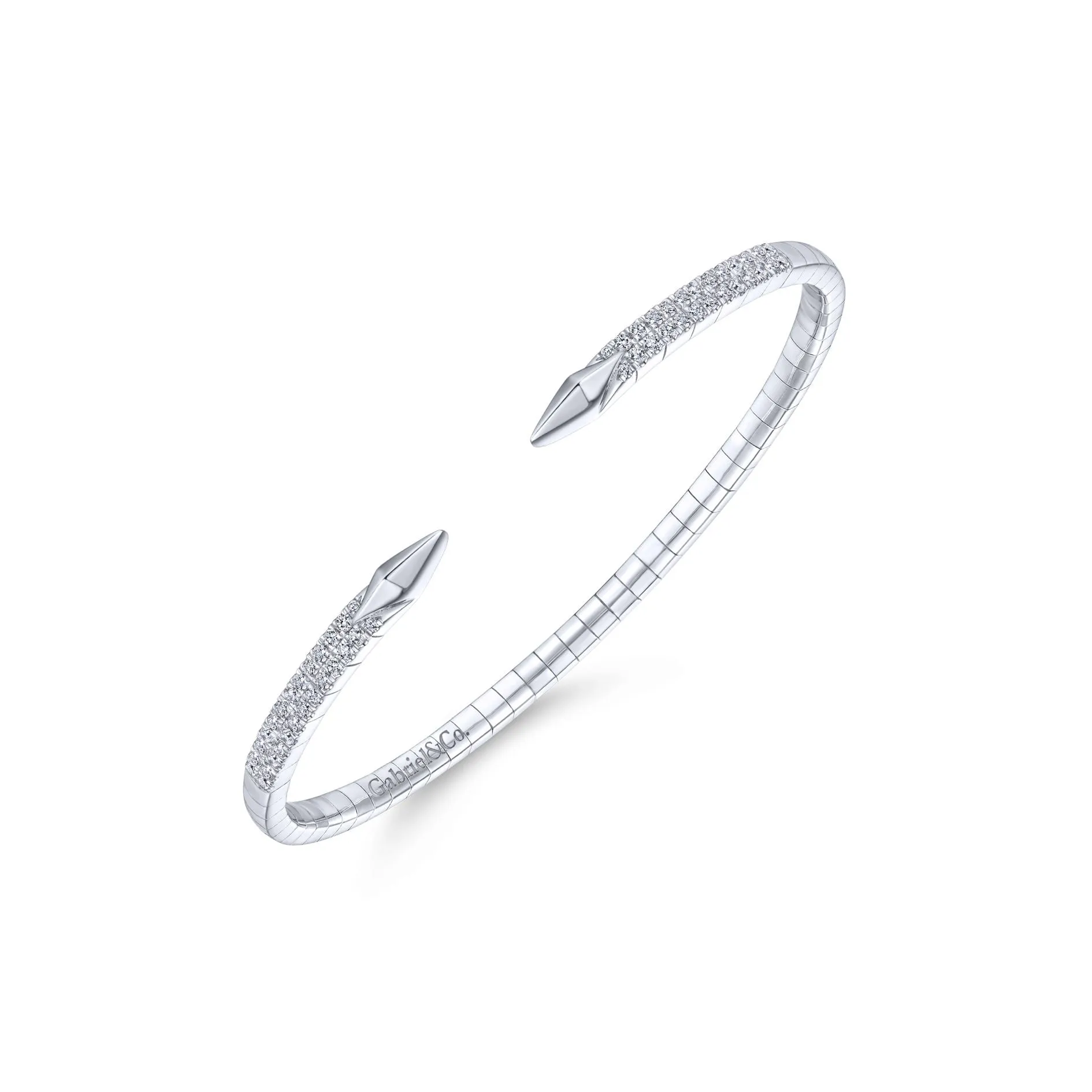 14K White Gold Diamond Open Cuff Bangle Bracelet