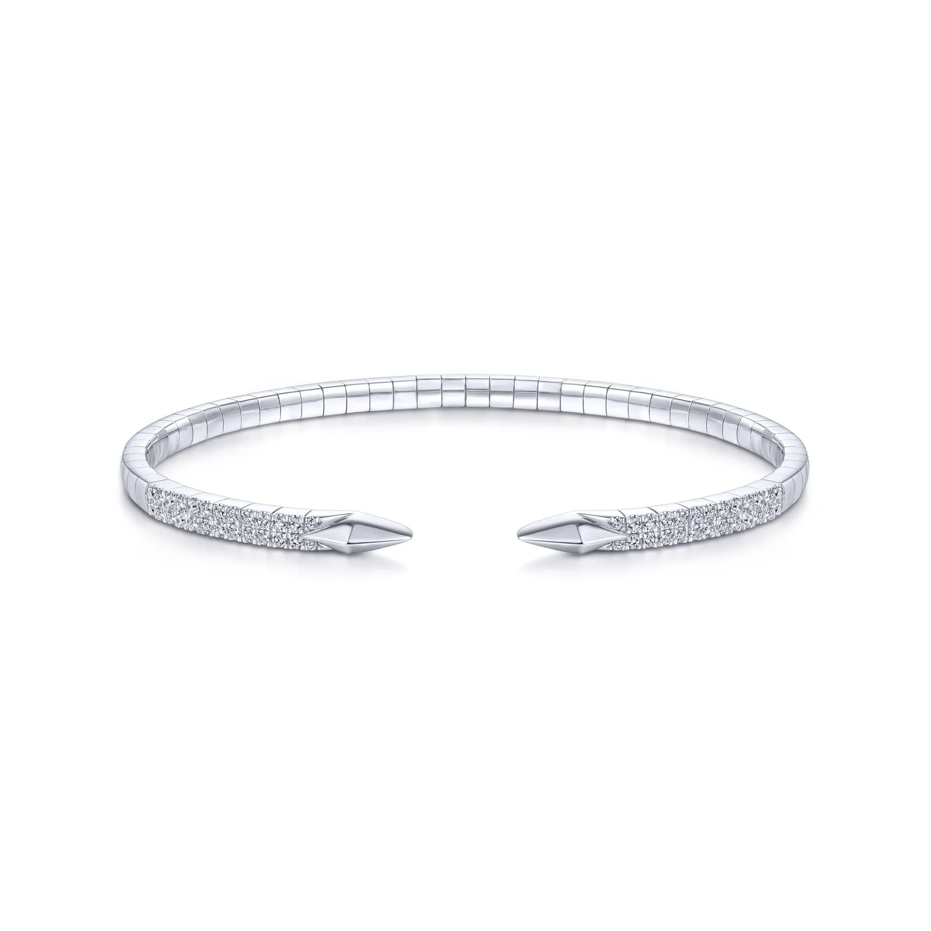 14K White Gold Diamond Open Cuff Bangle Bracelet