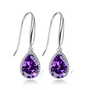 14k White Gold Plated 3 Ct Created Amethyst Teardrop Earrings