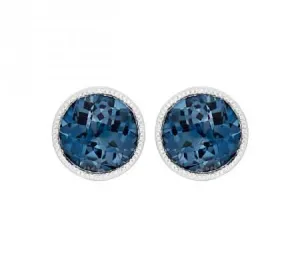 14K White London Blue Topaz Stud Earrings