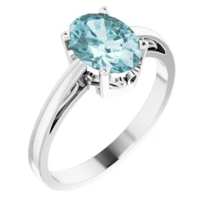 14K White Natural Sky Blue Topaz Ring