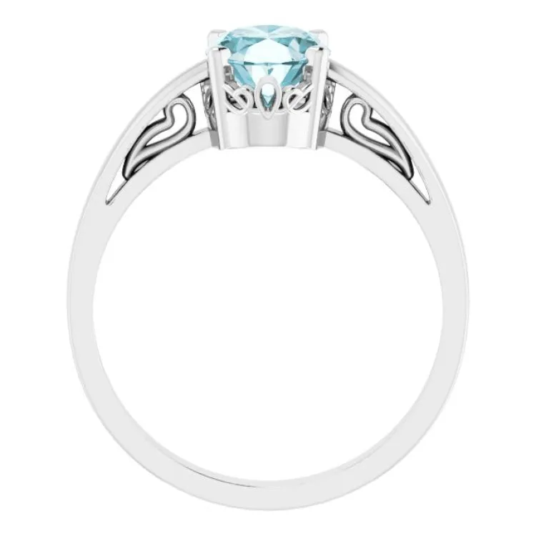 14K White Natural Sky Blue Topaz Ring