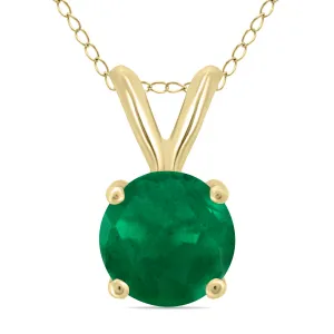 14K Yellow Gold 4Mm Round Emerald Pendant