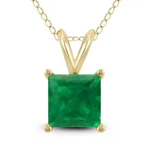 14K Yellow Gold 4Mm Square Emerald Pendant