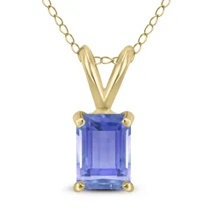 14K Yellow Gold 5X3Mm Emerald Shaped Tanzanite Pendant