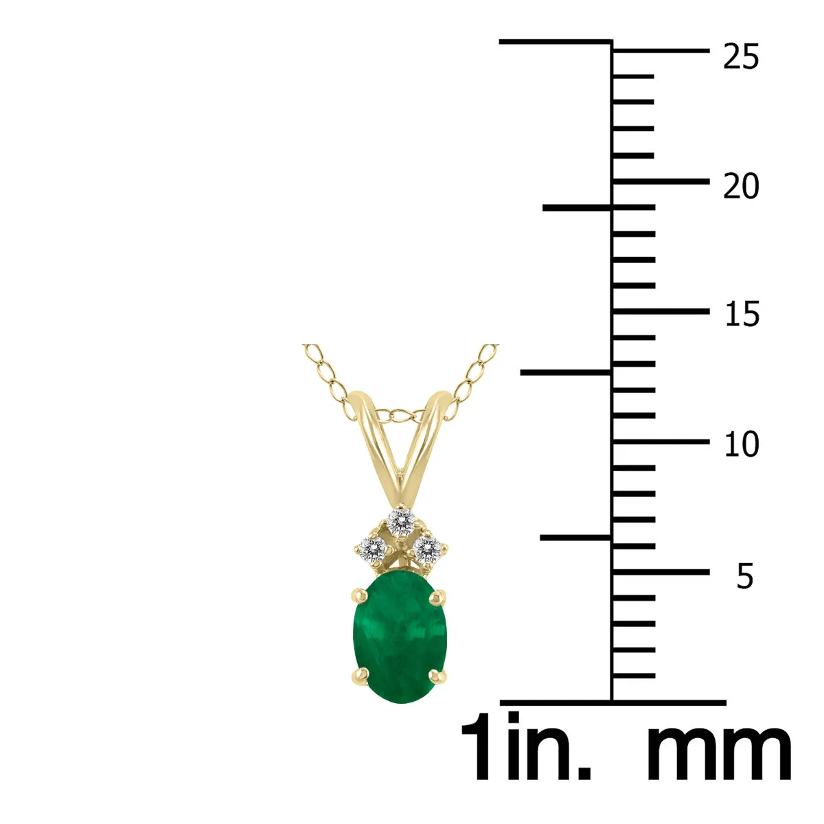 14K Yellow Gold 5X3Mm Oval Emerald And Three Stone Diamond Pendant