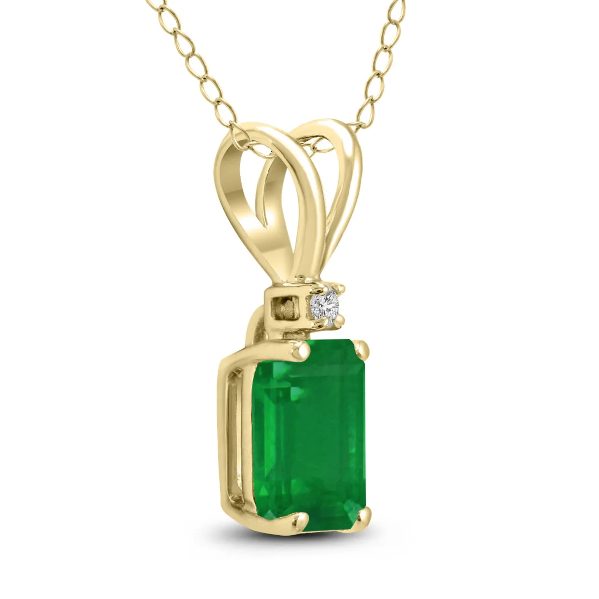 14K Yellow Gold 6X4Mm Emerald Shaped Emerald And Diamond Pendant