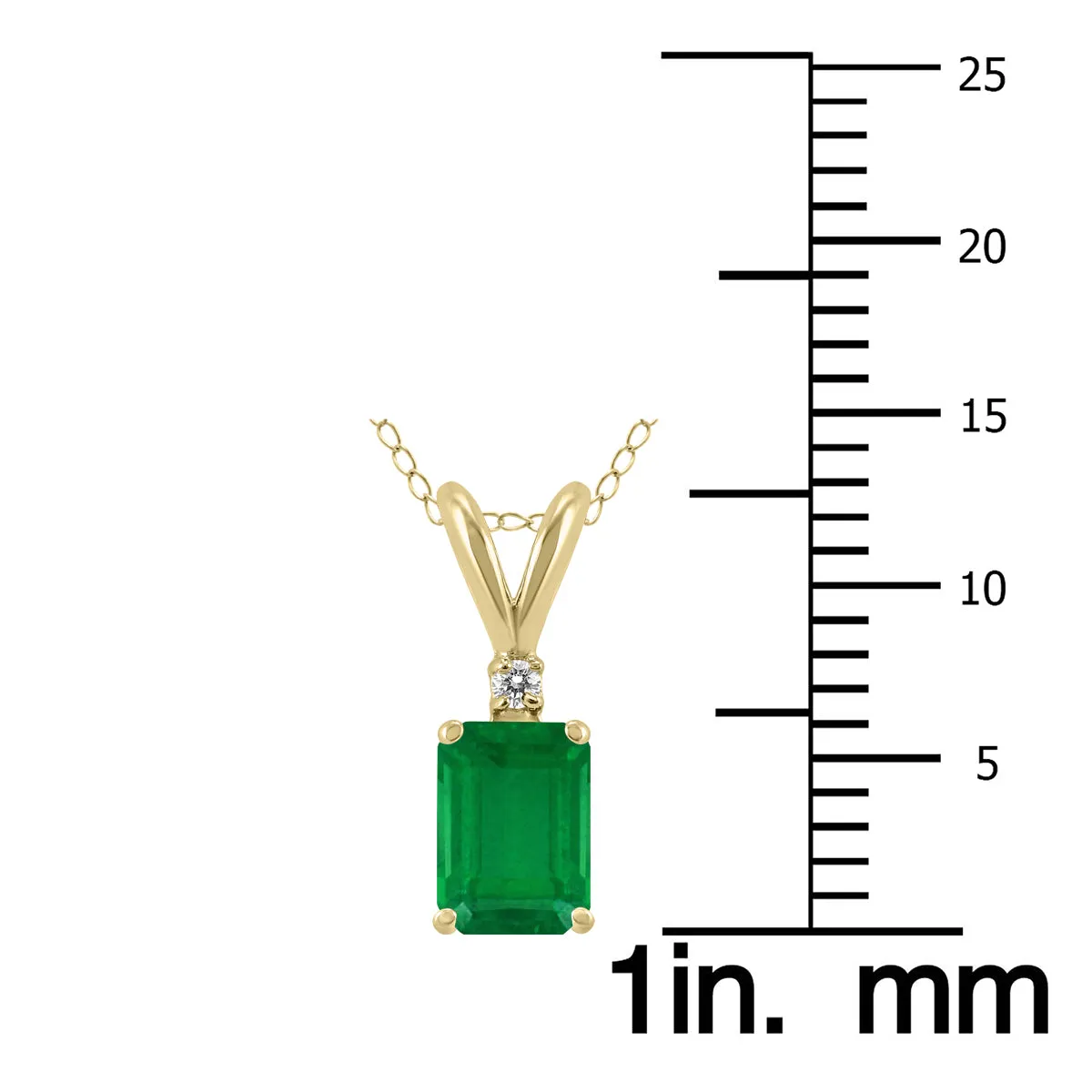 14K Yellow Gold 6X4Mm Emerald Shaped Emerald And Diamond Pendant