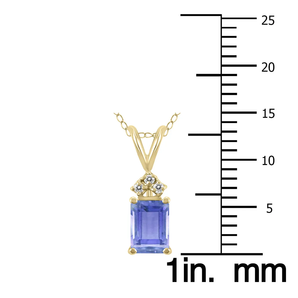 14K Yellow Gold 6X4Mm Emerald Shaped Tanzanite And Three Stone Diamond Pendant