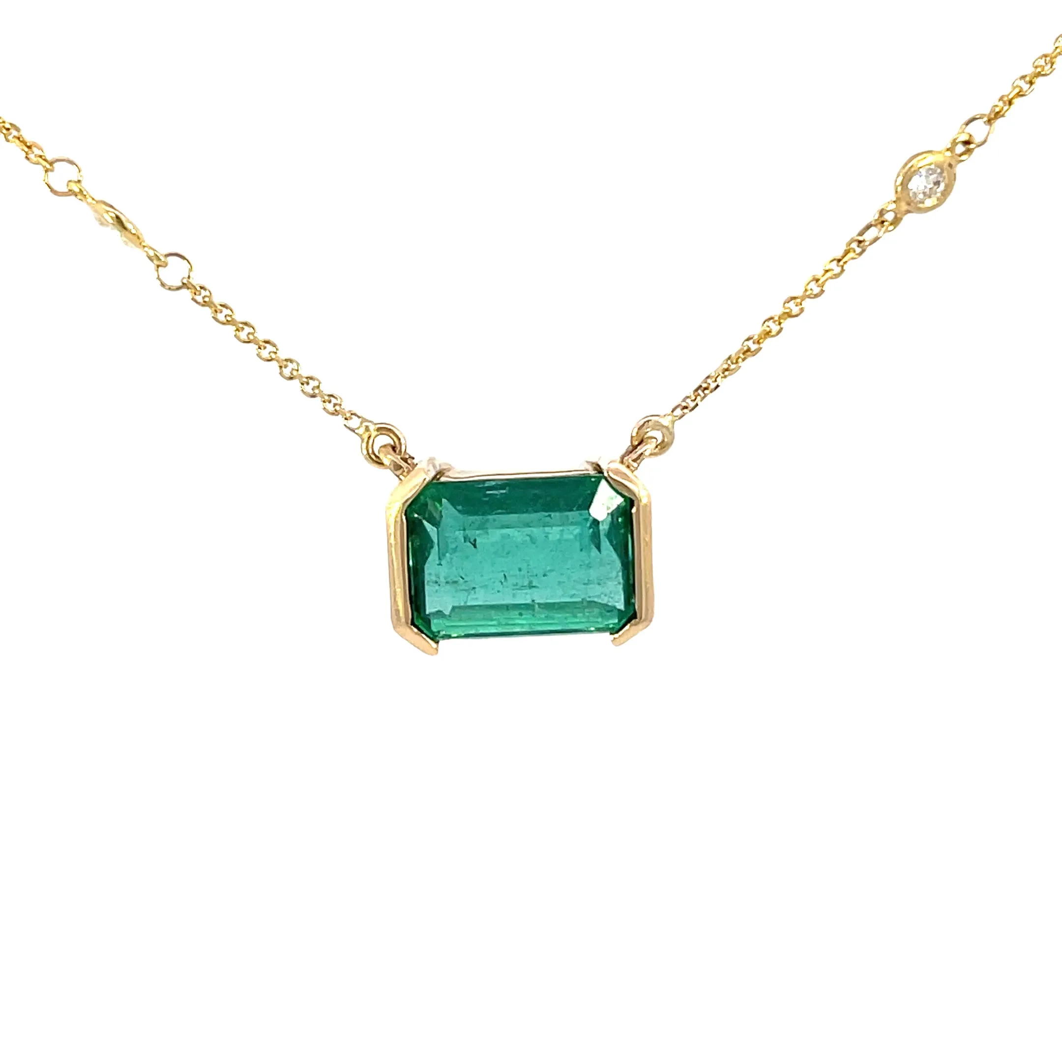 14K Yellow Gold - Emerald Cut Emerald Necklace - J35297