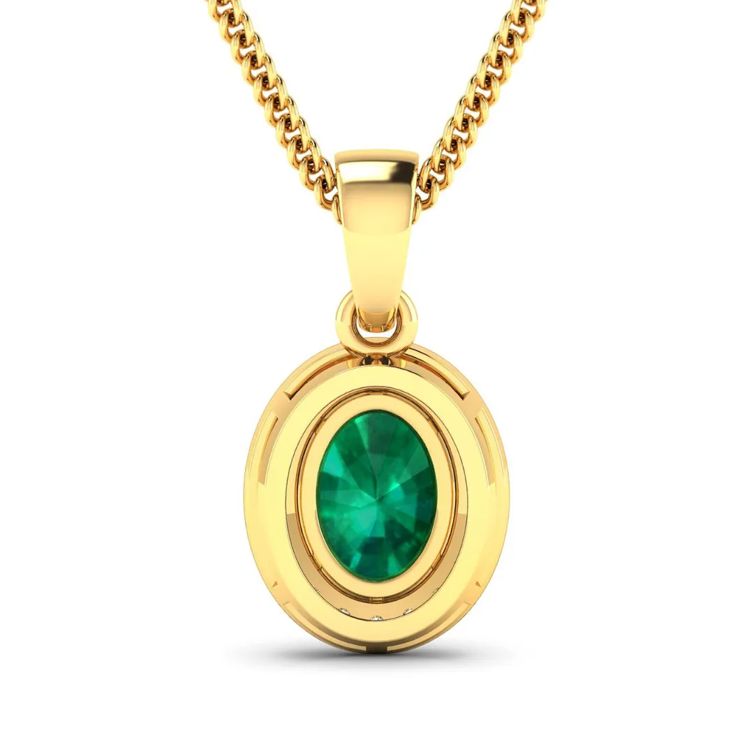 14K Yellow Gold Zambian Emerald Diamond Pendant