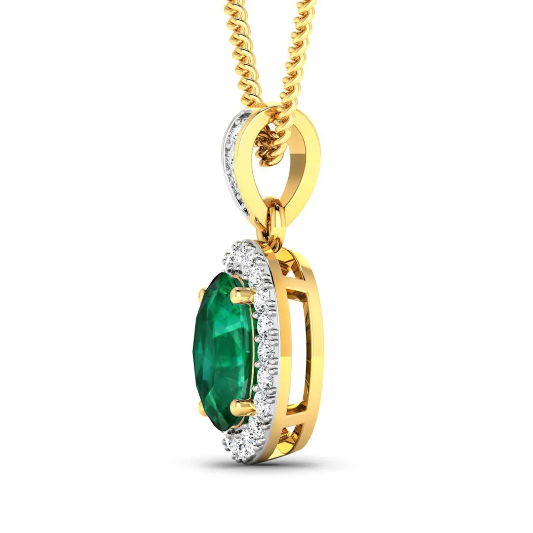 14K Yellow Gold Zambian Emerald Diamond Pendant