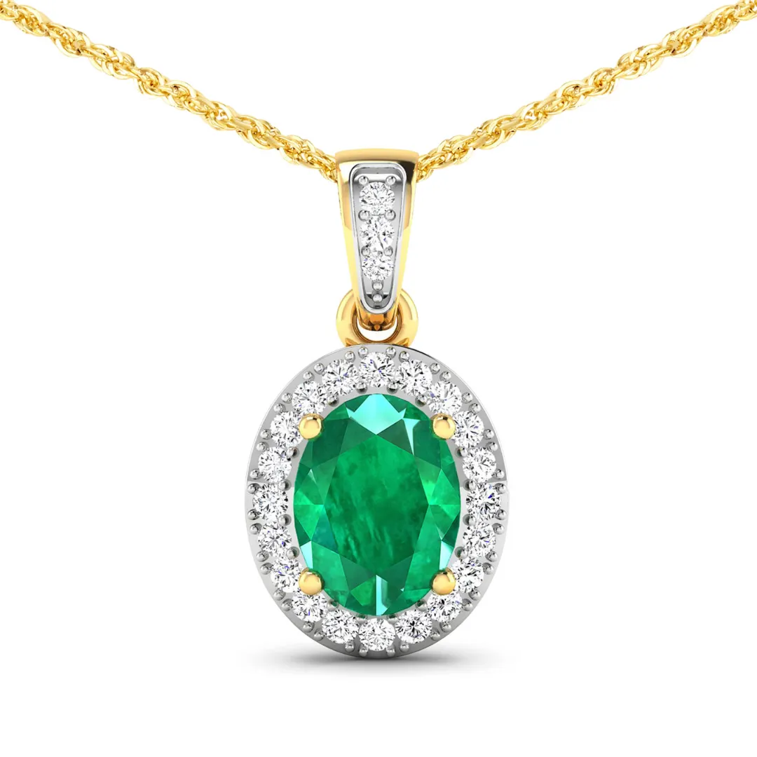 14K Yellow Gold Zambian Emerald Diamond Pendant