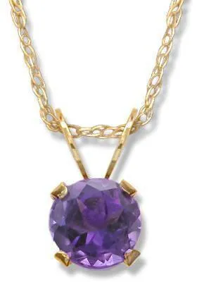 14KT GOLD 0.45 CT ROUND AMETHYST PENDANT