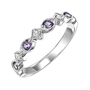 14Kt White Gold Diamond 1/20Ctw & Amethyst 1/6Ctw Ring