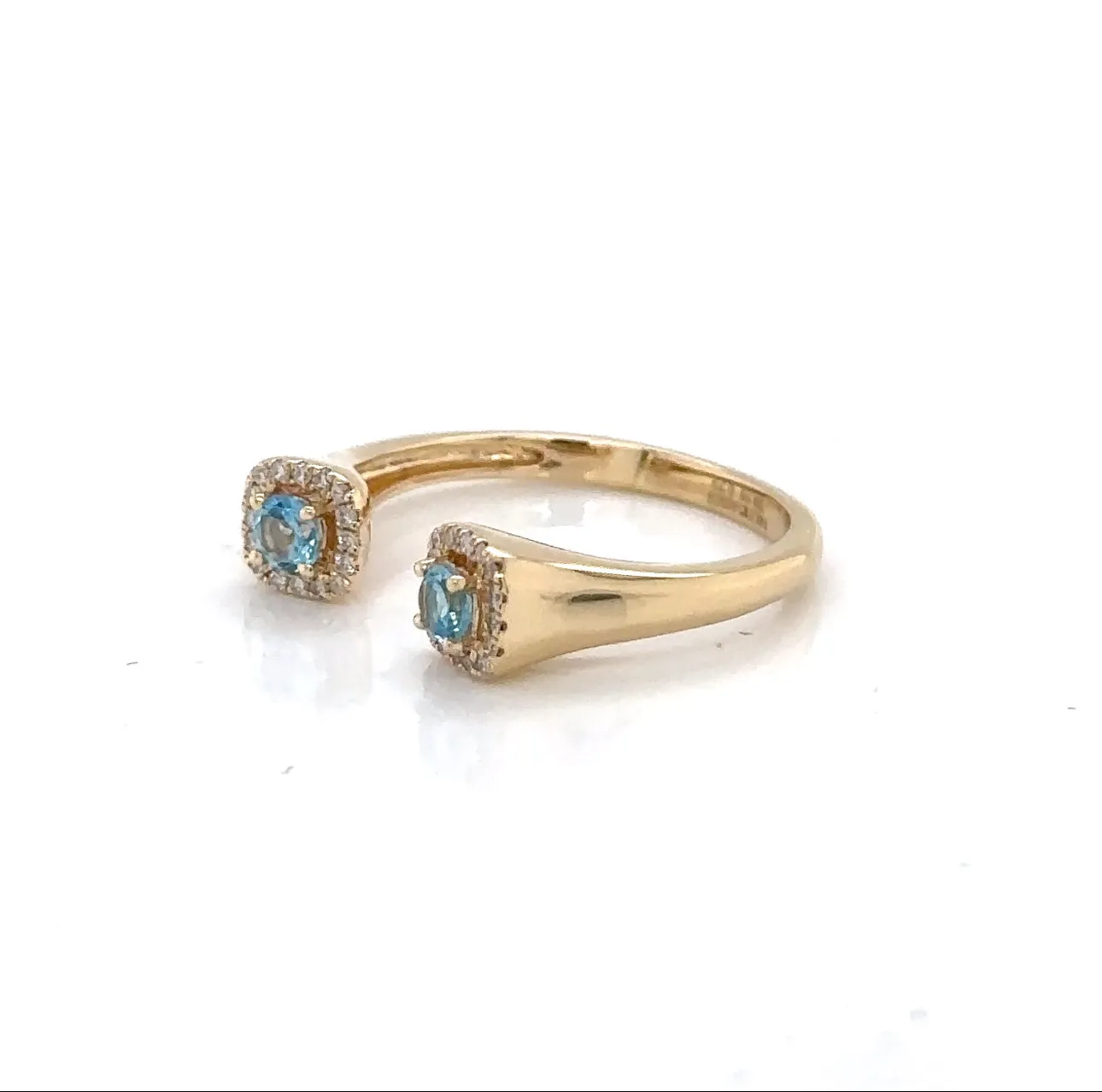 14KY Blue Topaz & Diamond Halo Split Fashion Ring