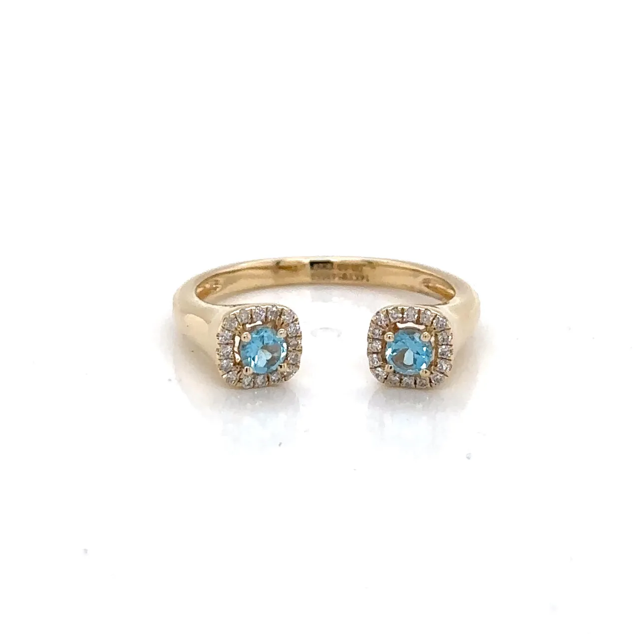 14KY Blue Topaz & Diamond Halo Split Fashion Ring