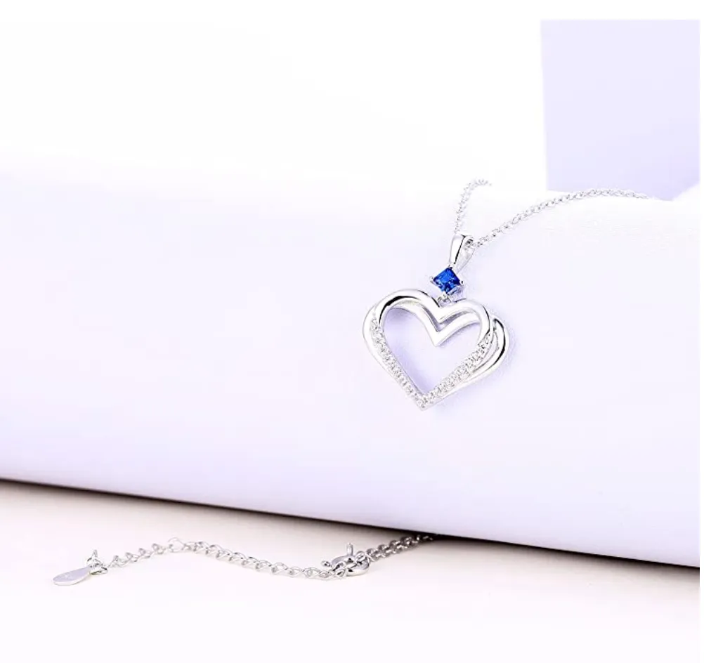 1.5 tcw Silver Blue Sapphire Crystal Heart Jewelry Charm Pendant Love Necklace Diamond Gift 925 Sterling Silver 18in.