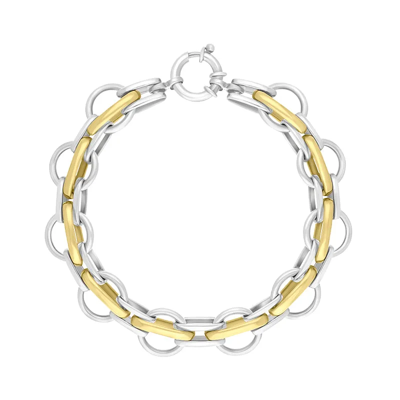 18 Yellow Gold Sterling Silver Round Link Handmade Bracelet D