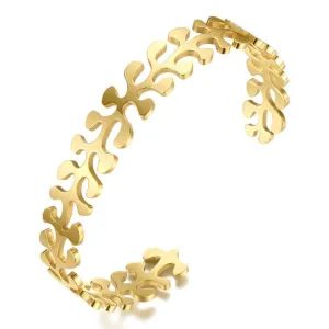 18K Gold-Filled Leaf Cuff Bangle Bracelet