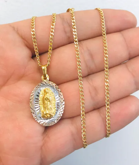 18K Gold Filled Virgen de Guadalupe Necklace 20" Dainty Pendant 20x13mm / Everyday Necklace for Womens / Cadena y Dije de la Guadalupe en Oro Laminado / Valentine´s Gift