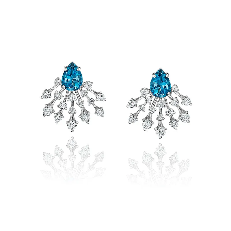 18k Luminus White Gold Earring With 0.80 Cts Vs-Gh Diamonds  And Topaz