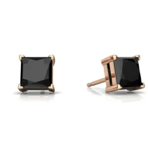 18k Rose Gold 1/4 Ct Black Sapphire Princess Cut Stud Earrings 4mm Plated