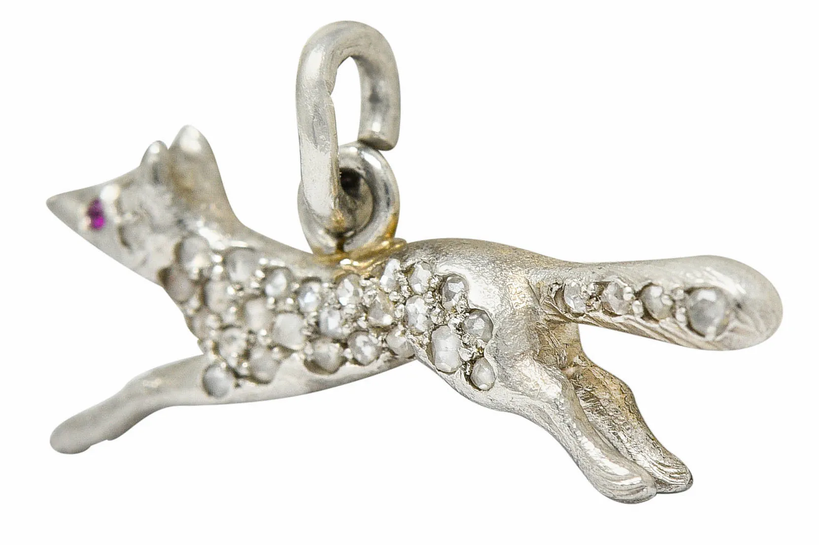 1920's Art Deco Pave Diamond Platinum Fox Charm