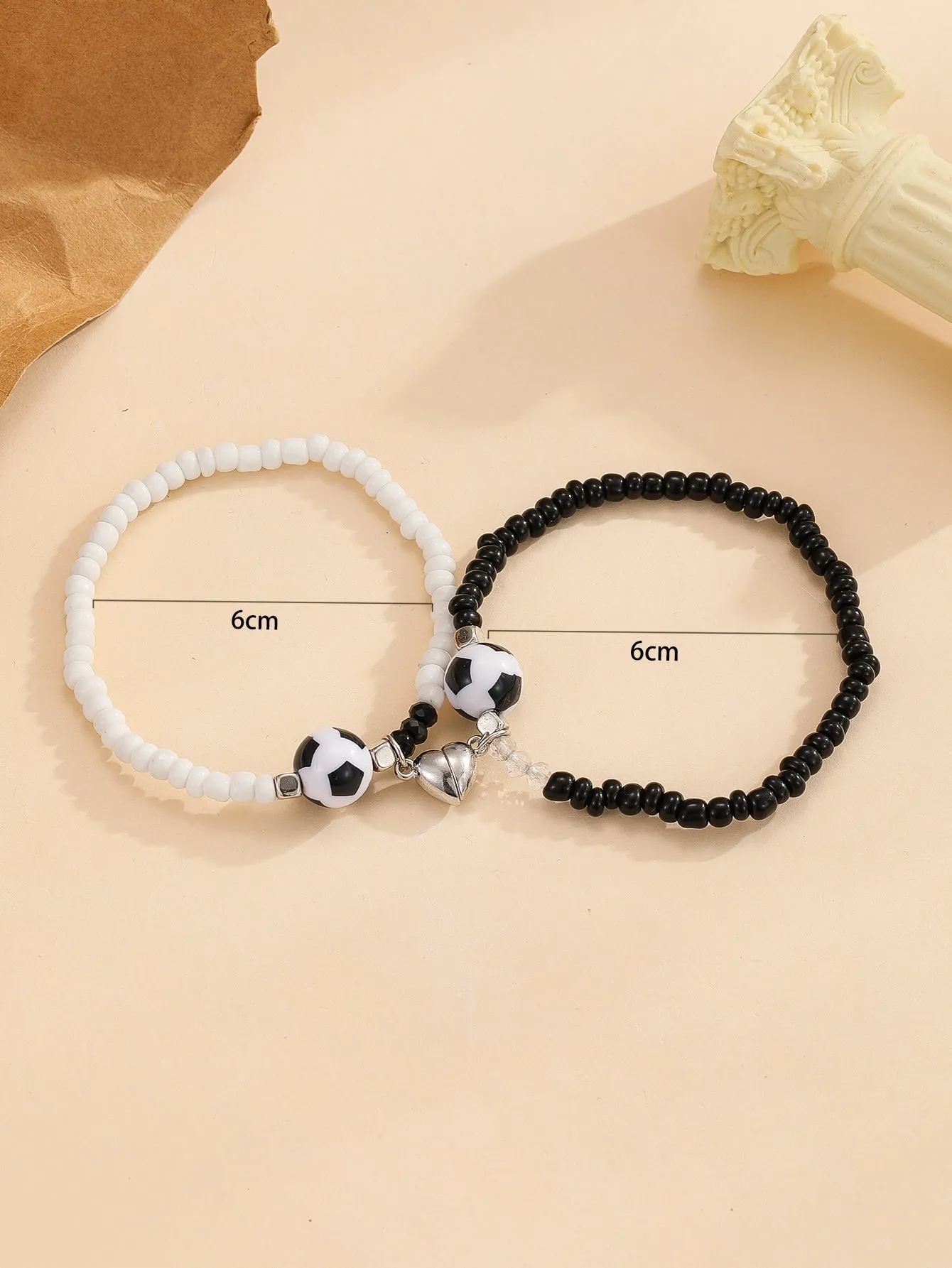 2pcs Couple Soccer Decor Beaded Bracelet Women Men Bracelet Stackable Bracelet