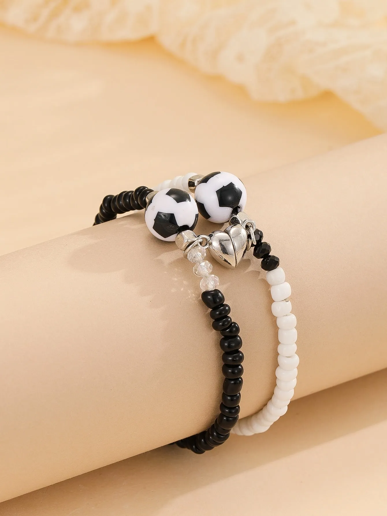 2pcs Couple Soccer Decor Beaded Bracelet Women Men Bracelet Stackable Bracelet