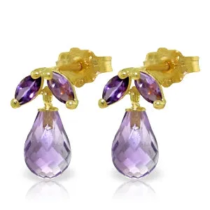 3.4 Carat 14K Solid Yellow Gold Wonderfully Performed Amethyst Earrings