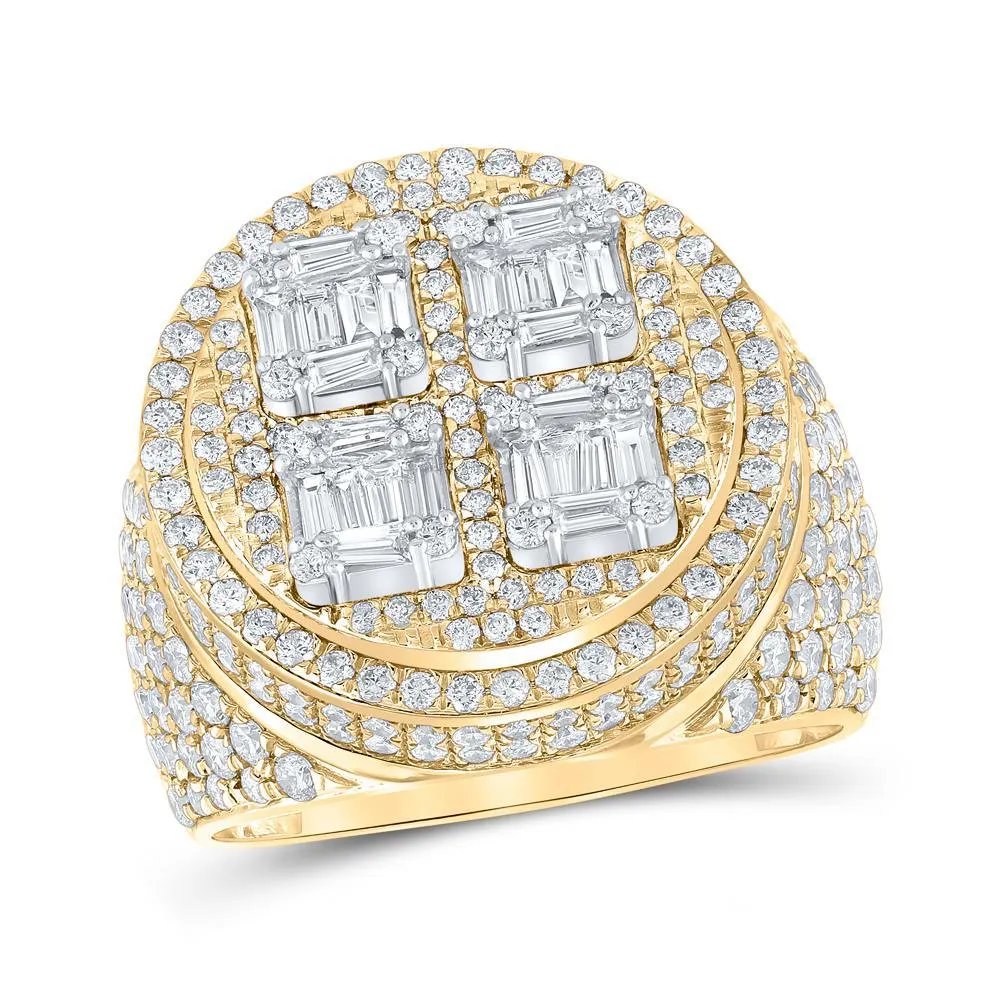 3.87 Cttw Baguette Round Diamond Signet Mens Ring 10k Yellow Gold