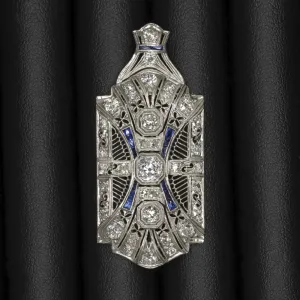 3ct OLD MINE CUT DIAMOND SAPPHIRE PENDANT PLATINUM ART DECO VINTAGE PIN NECKLACE