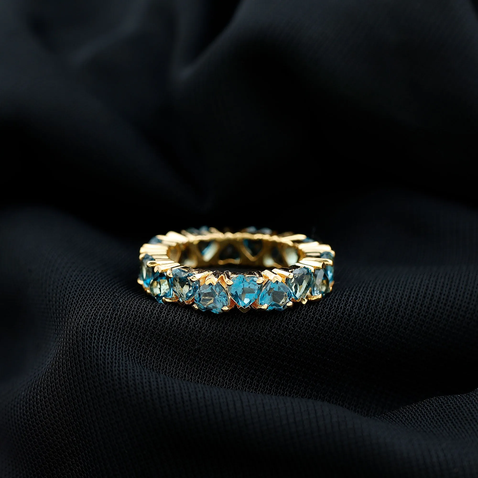 6 CT Heart Shape London Blue Topaz Eternity Band Ring