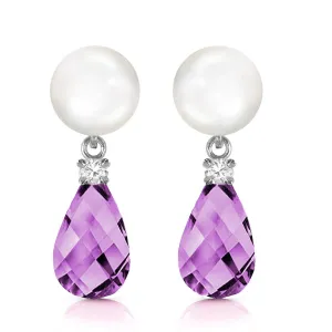 6.6 Carat 14K Solid White Gold Stud Earrings Diamond, Amethyst Pearl