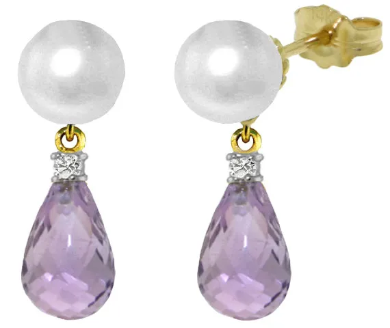 6.6 Carat 14K Solid White Gold Stud Earrings Diamond, Amethyst Pearl