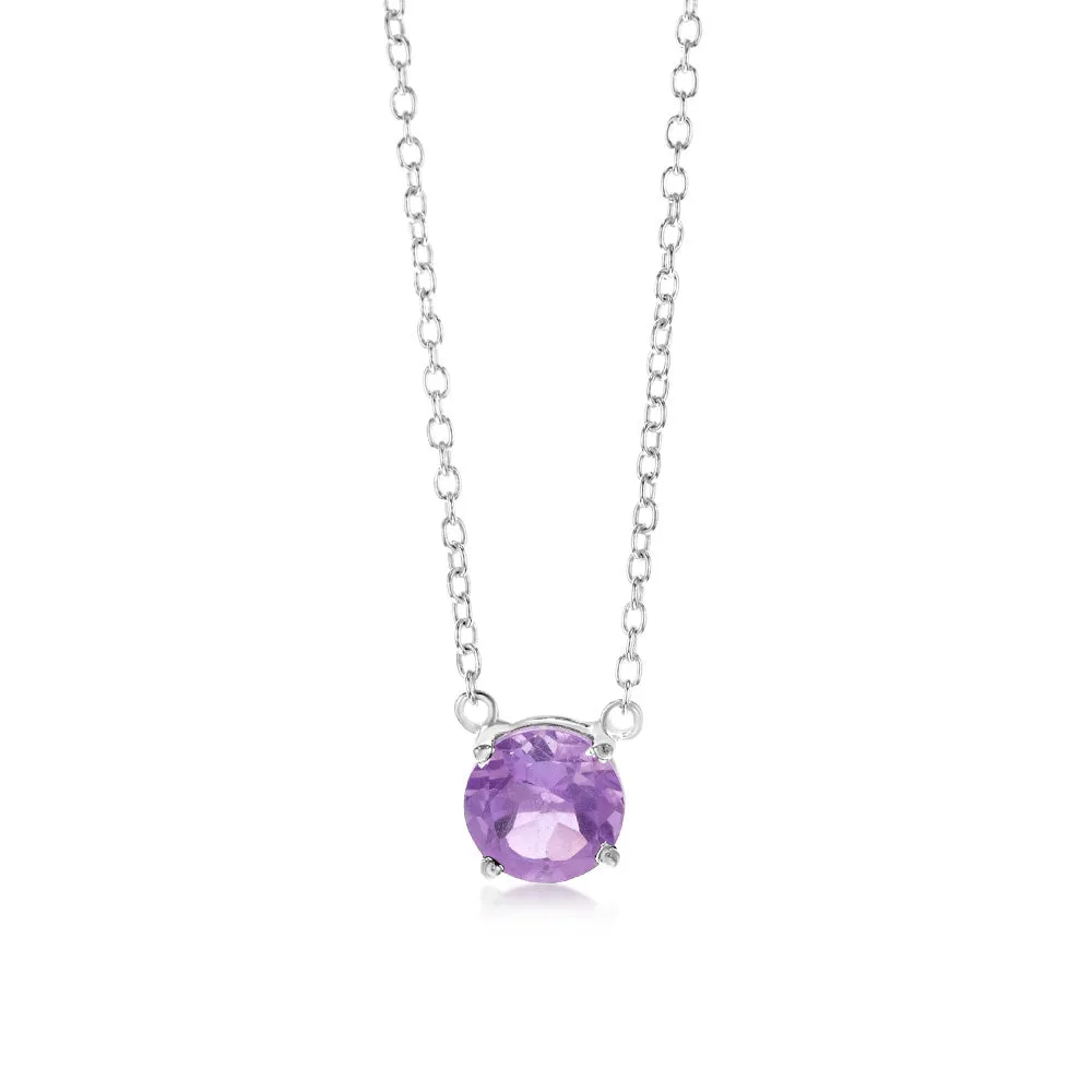 7mm Natural Amethyst Pendant in Sterling Silver with Chain