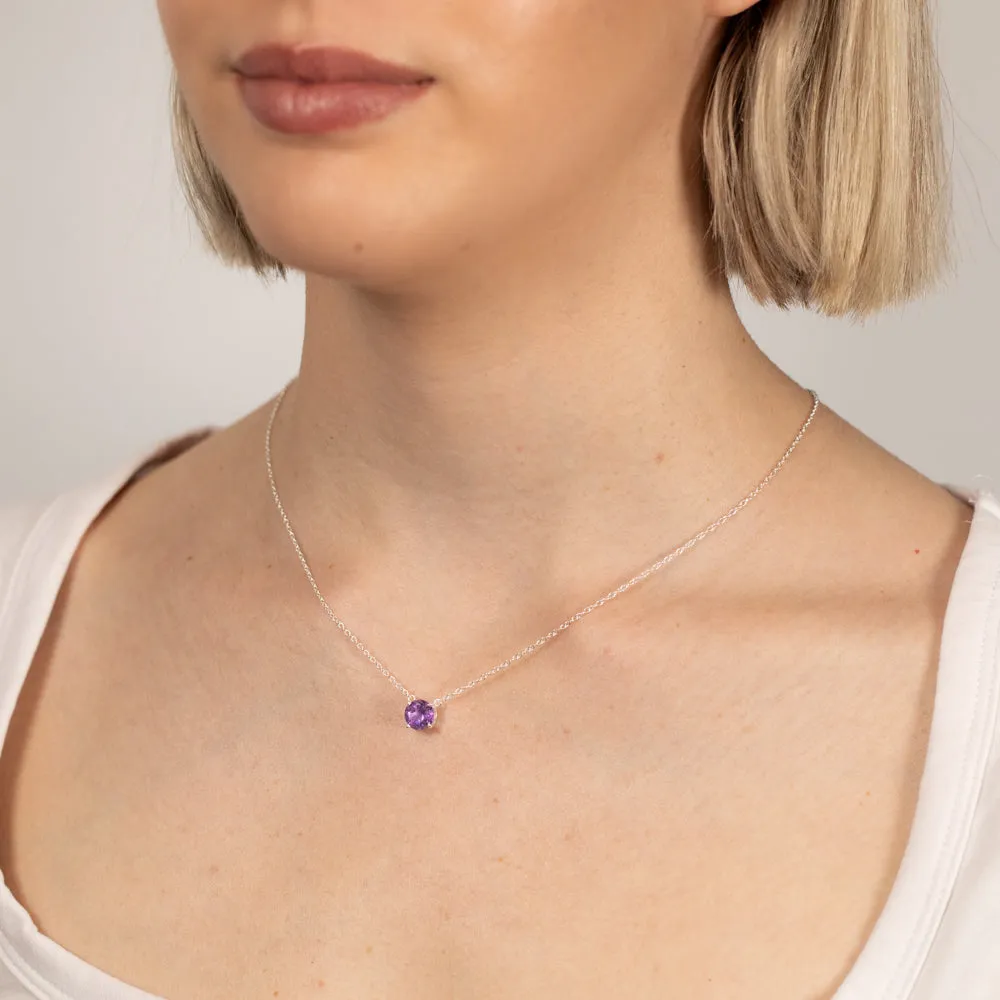 7mm Natural Amethyst Pendant in Sterling Silver with Chain