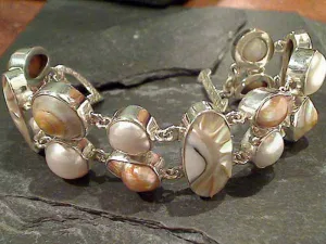 7" Shells, Pearls, Sterling Silver Bracelet