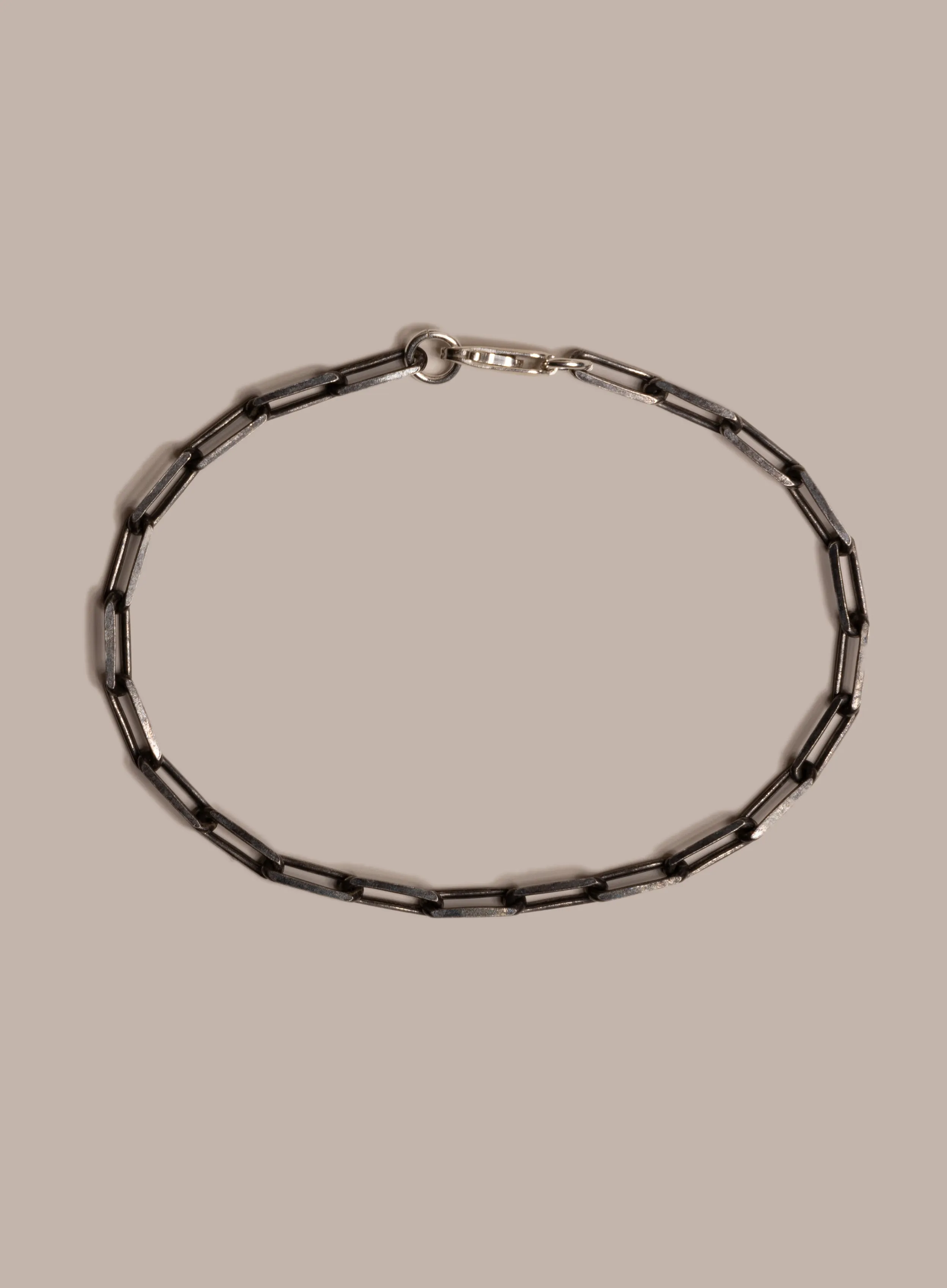 925 Oxidized Sterling Silver Elongated Cable Chain Bracelet for Men